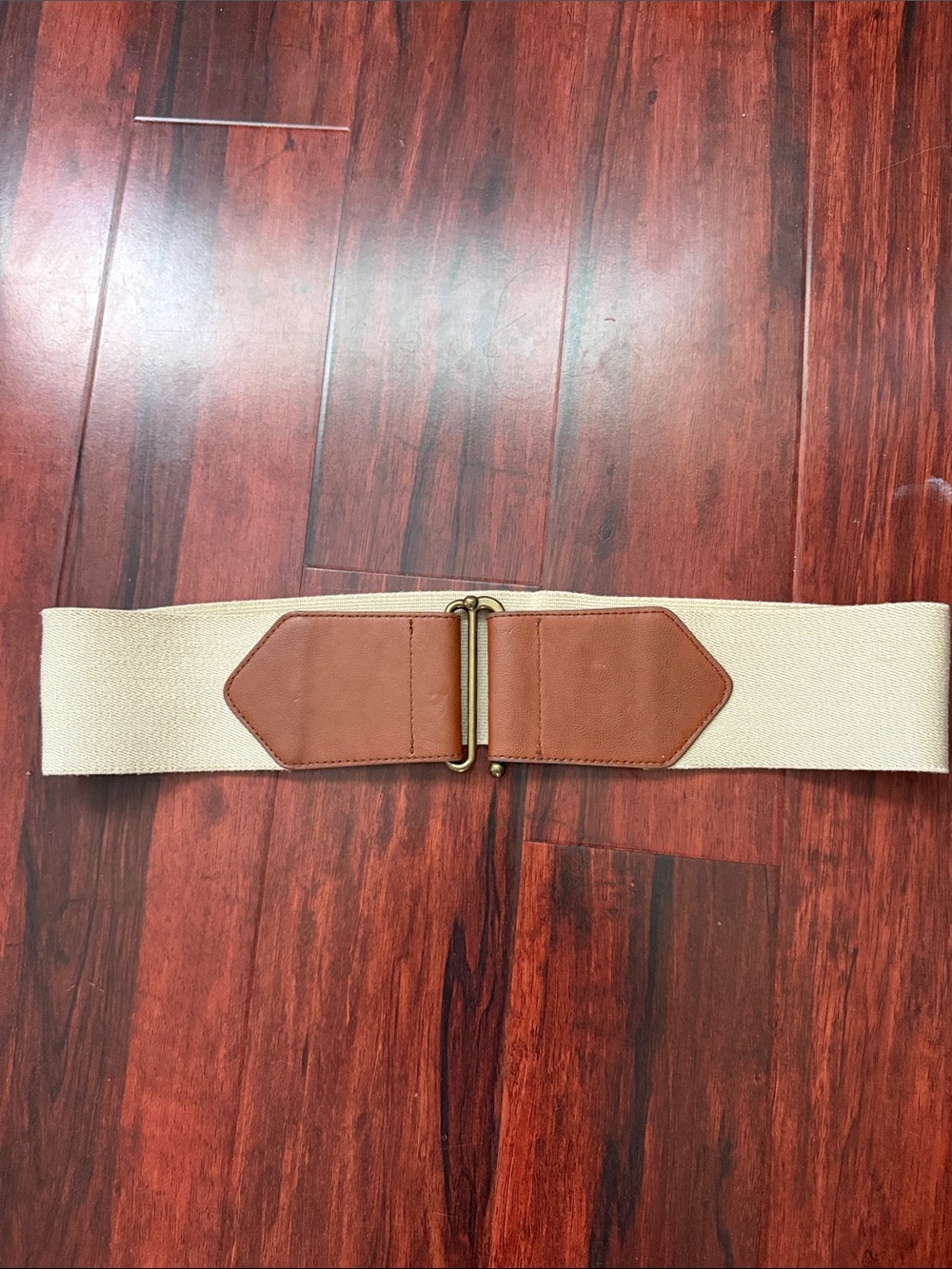 Express Beige Stretch Waist Belt with Brown Faux Leather